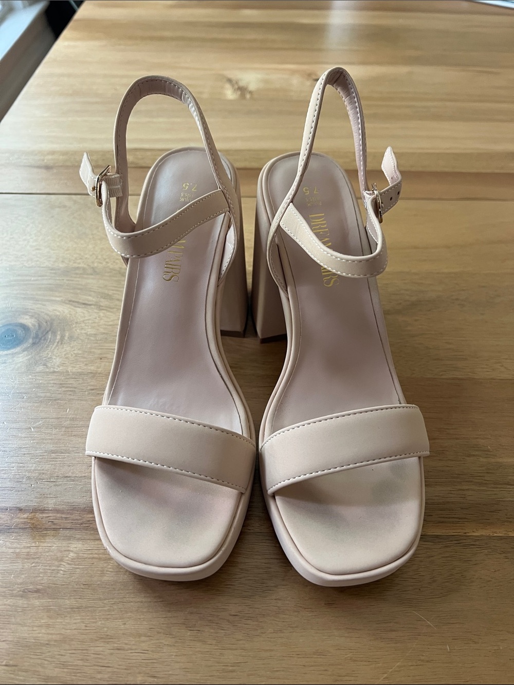 Nude Blush Block Heel Sandals with Ankle Strap